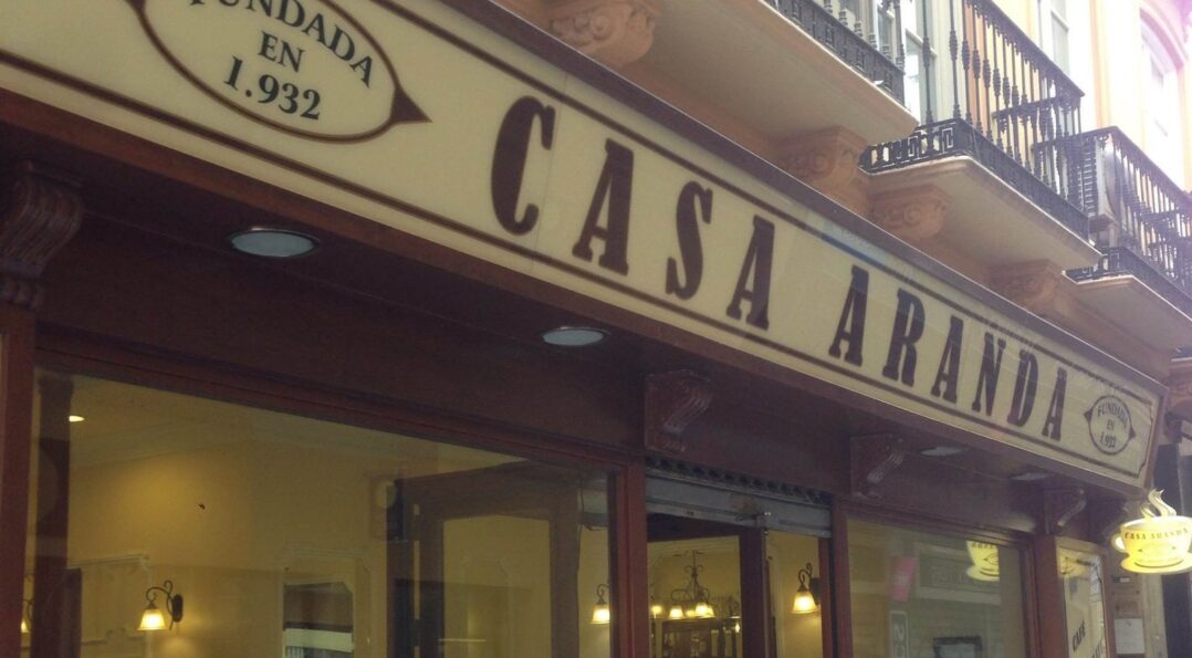 Storefront of Casa Aranda in Malaga, the famous churrería founded in 1932 in the old town