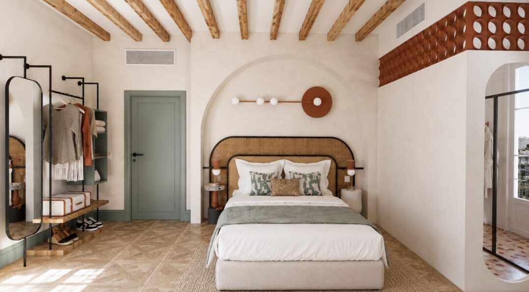 Chambre à poutres de Casa Beatas, hôtel boutique dans le casco antiguo de Malaga